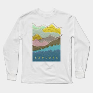 Watercolor Mountains Geometric Nature Woods Aesthetic Long Sleeve T-Shirt